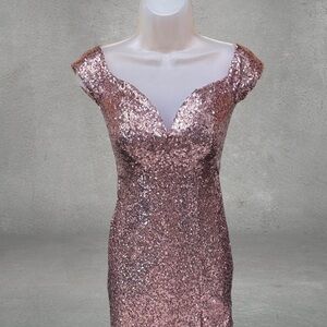 B Darlin Gold and Pink Sequin Bodycon Dress